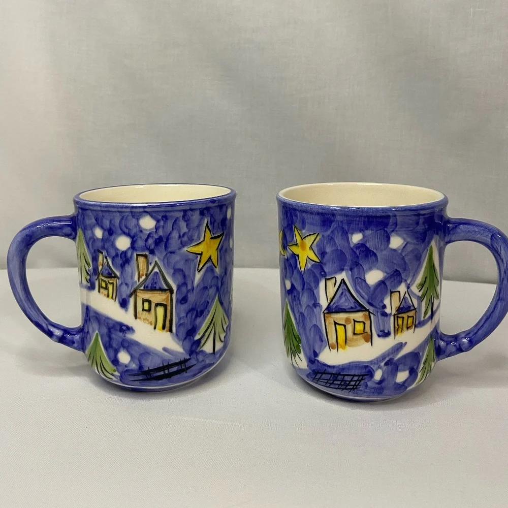 Portugal Folk Art Ceramic Mugs Coffee Tea Winter Christmas Glossy Painted